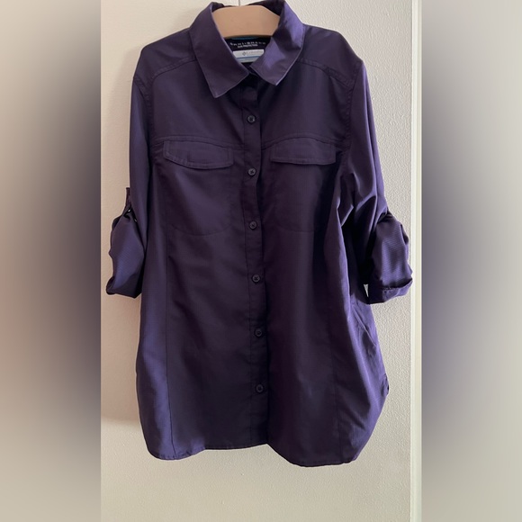 Columbia Woman's Omni-Shade Long-Sleeve Shirt SmallPurple - Picture 4 of 10